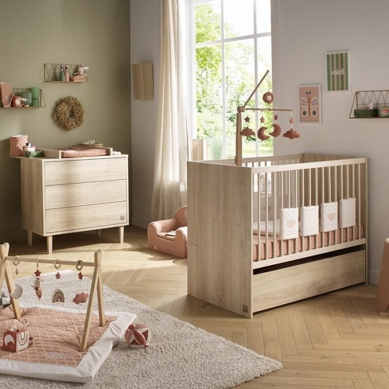 Chambre Duo Paloma Bois Lit bébé 60x120cm + Commode - sauthon