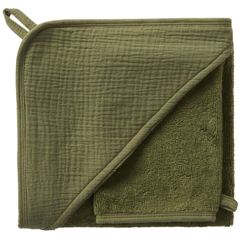 Cape De Bain + Gant Bambou 70x70cm Vert Fougre - bb&co
