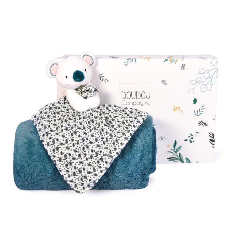 Plaid Et Doudou Yoca Le Koala Doudou Sensoriel 10x70cm Bleu - doudou et compagnie
