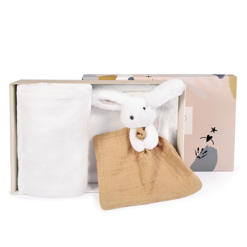 Plaid Et Doudou Happy Wild Doudou Sensoriel 10x70cm Blanc - doudou et compagnie