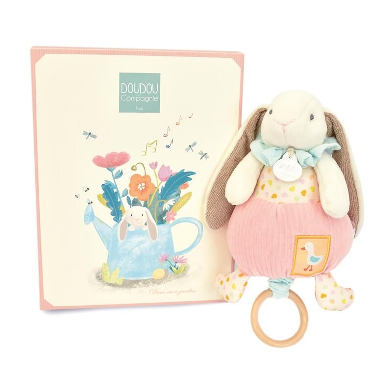 Lapin Ciboulette Boite A Musique Doudou Sensoriel 20cm Rose - doudou et compagnie