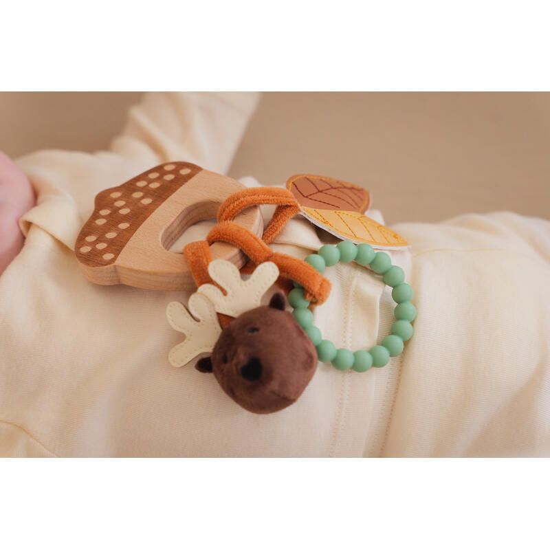 Hochet En Bois Foret Orange Vert Beige Marron - little big friends