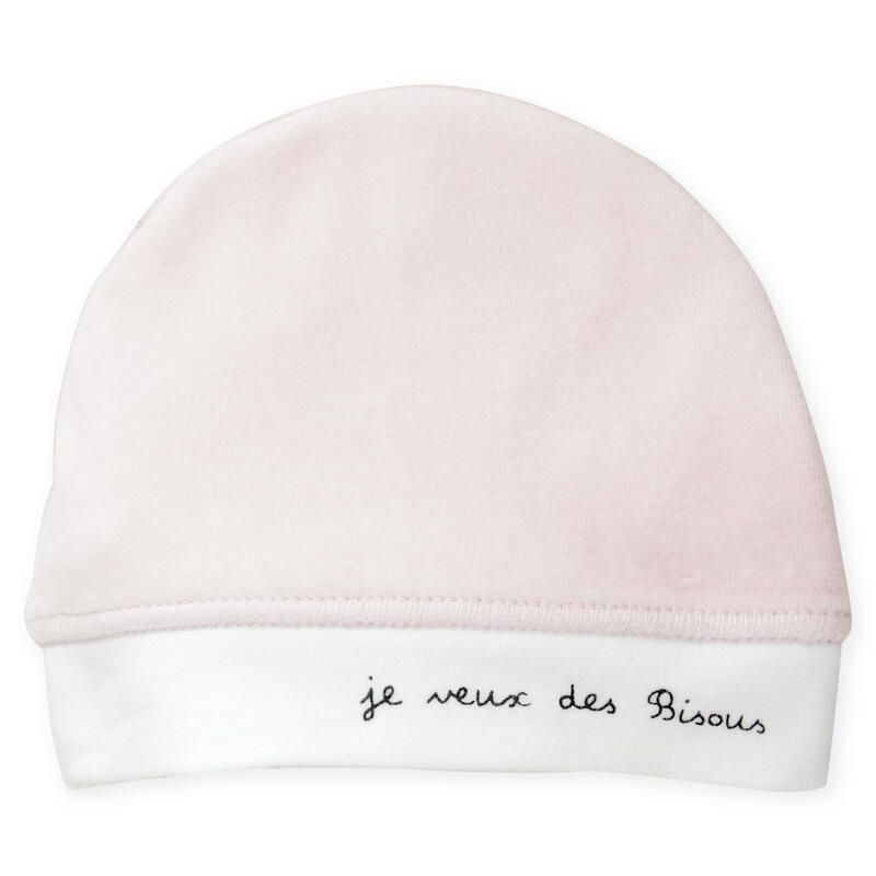 Bonnet Naissance Velours Bisous - trois kilos sept