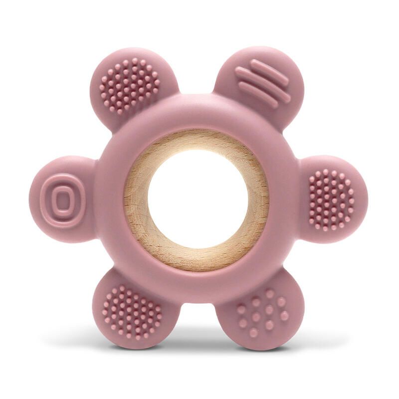 Anneau De Dentition Silicone Fleur + Hetre Rose - lorelli