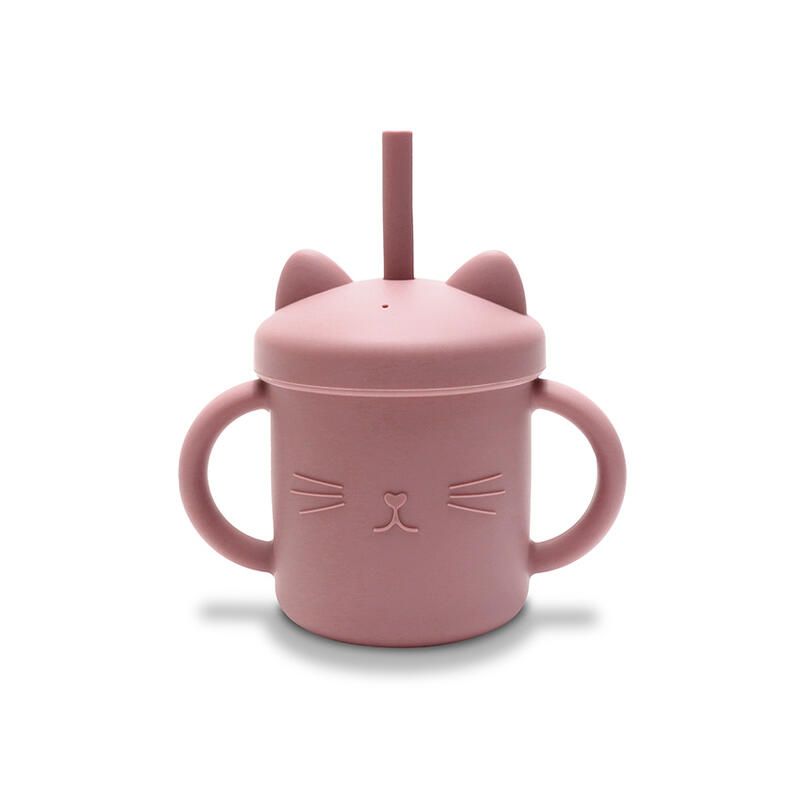 Tasse d’apprentissage avec paille en silicone Rose - lorelli