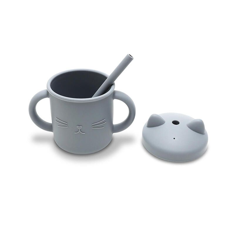 Tasse d’apprentissage avec paille en silicone Gris - lorelli