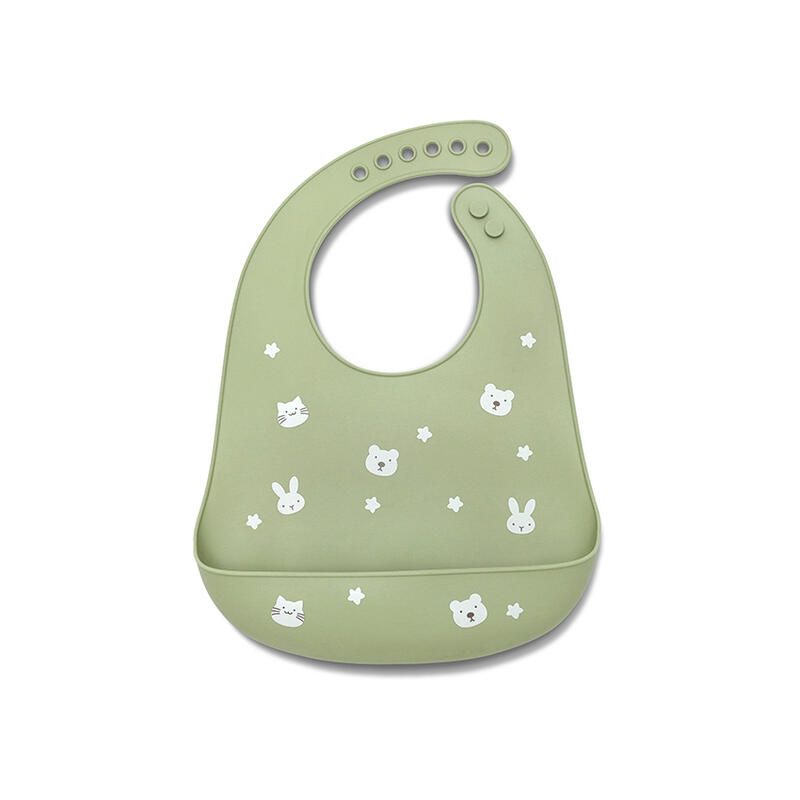 Bavoir en silicone avec récupérateur Vert - lorelli