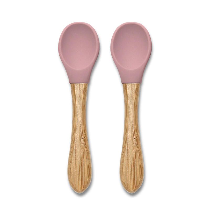 Lot de 2 cuillères en silicone et bambou Rose - lorelli