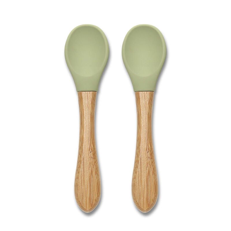 Lot de 2 cuillères en silicone et bambou Vert - lorelli