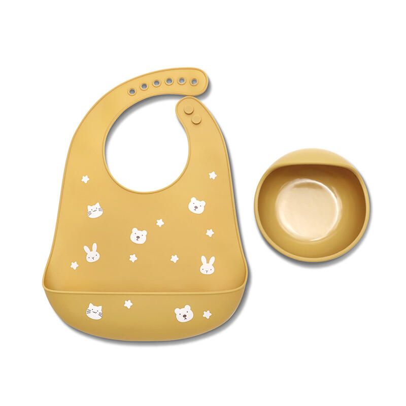 Set 2 Pcs Bavoir + B.assiette Rebord Jaune - lorelli