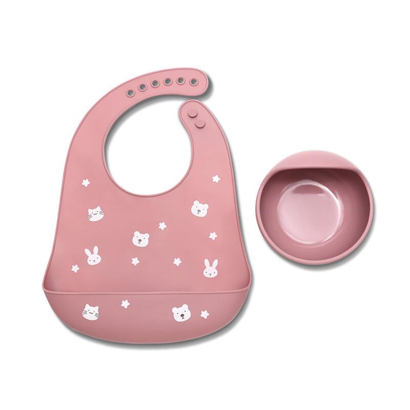 Set 2 Pcs Bavoir + B.assiette Rebord Rose - lorelli