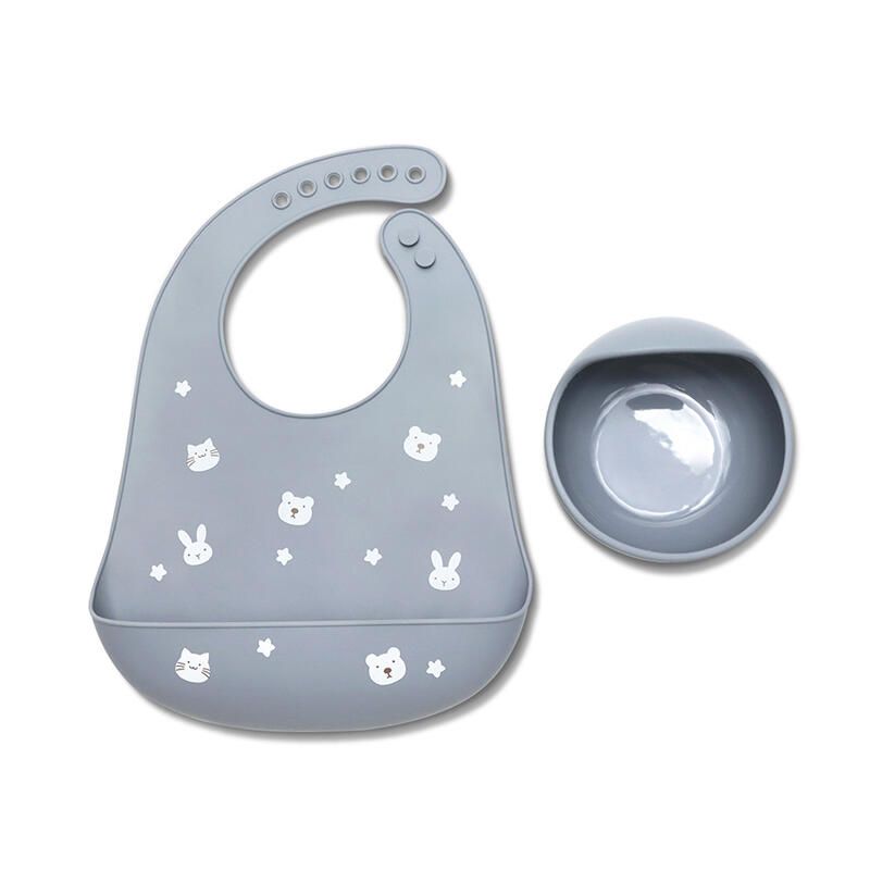 Set 2 Pcs Bavoir + B.assiette Rebord Gris - lorelli