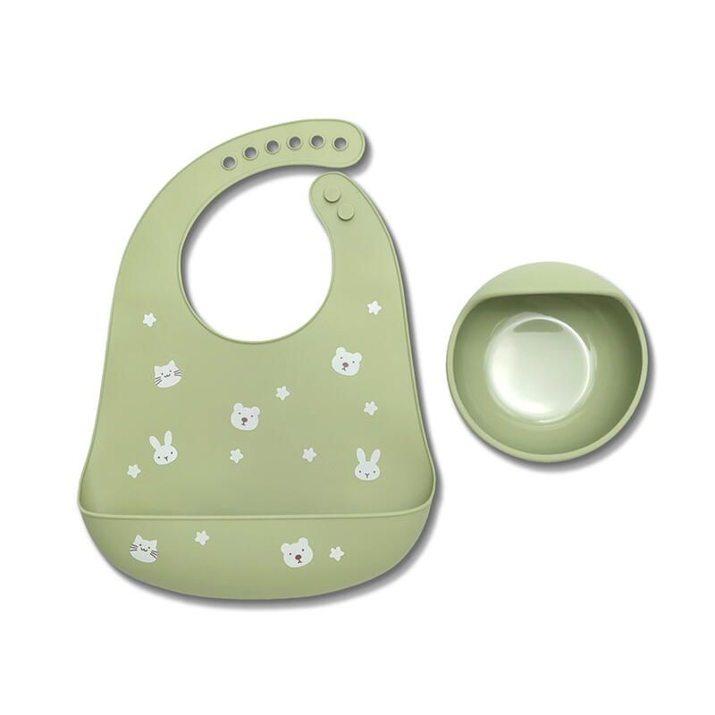 Set 2 Pcs Bavoir + B.assiette Rebord Vert - lorelli