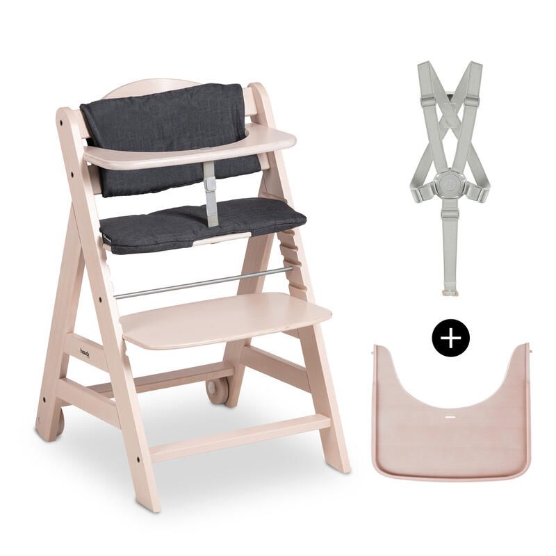 Chaise Haute Beta+ Whitewashed Rose avec accessoires - hauck