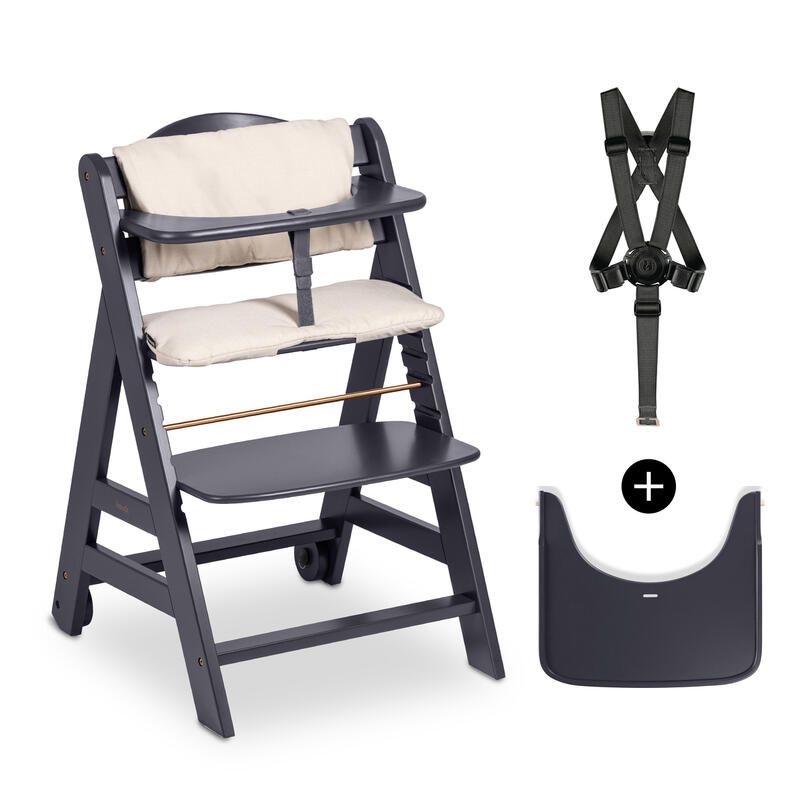 Chaise Haute Beta+ Gris foncé avec accessoires - hauck