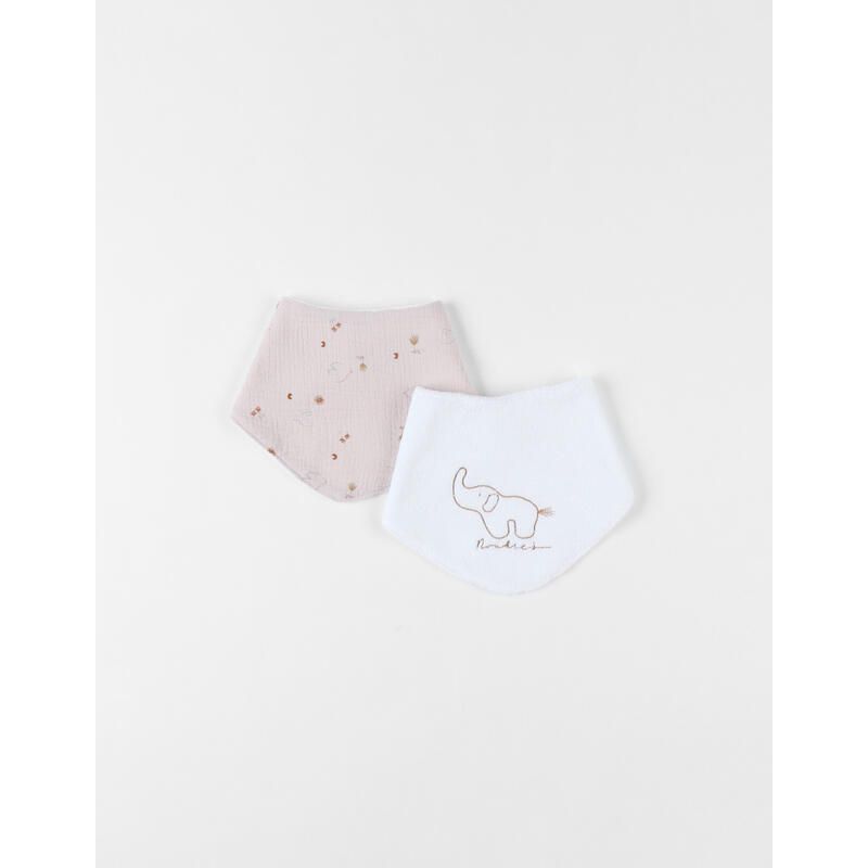 Bm Set 2 Bavoirs Bandana Eponge Mousseline - Bali, Colombes Du Bonheur Bali, Moka Snow Beige - noukie 's
