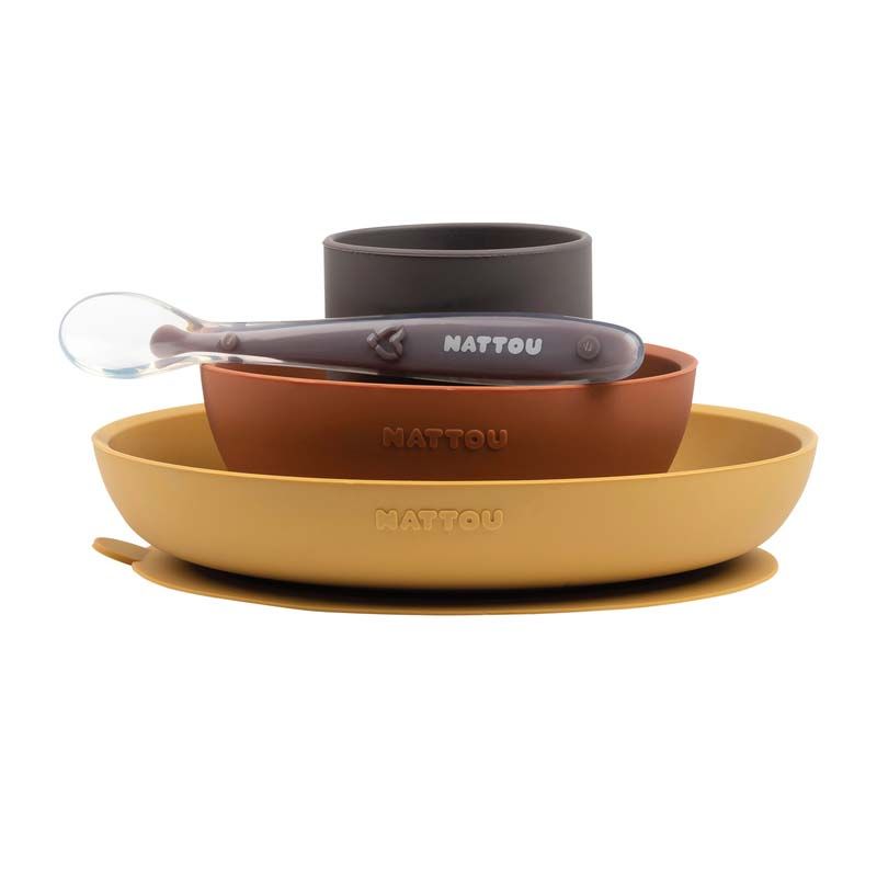 Silicone Set Assiette Silicone+bol+verre Terracotta - nattou