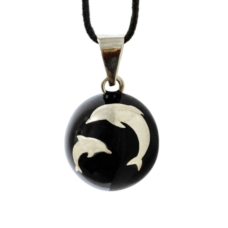 Bijou de grossesse Bola Black with Silver Dolphins - babylonia