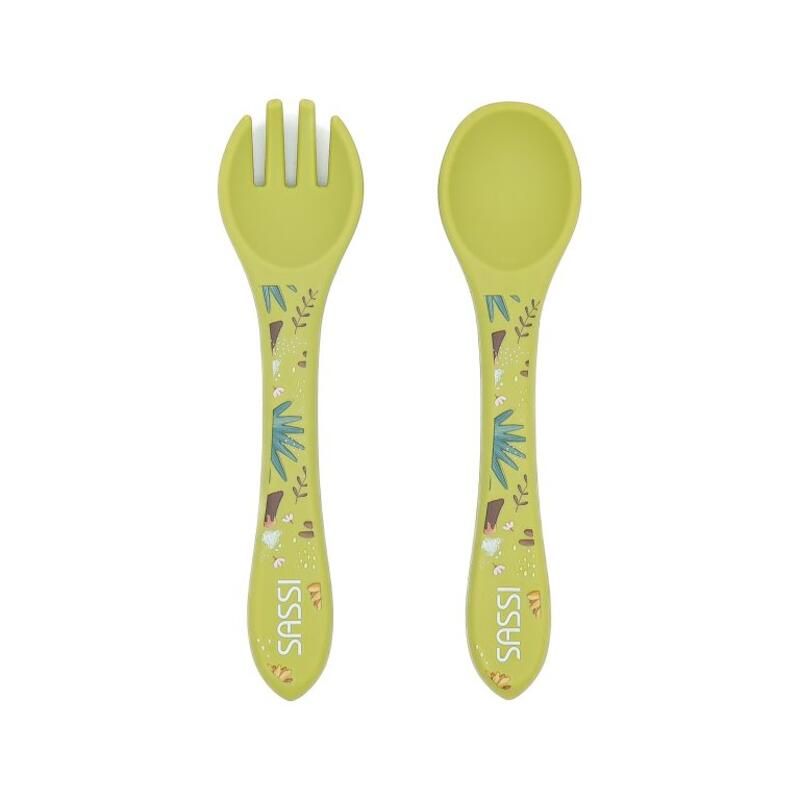 Couverts en silicone Cracky le dinosaure Vert - sassi