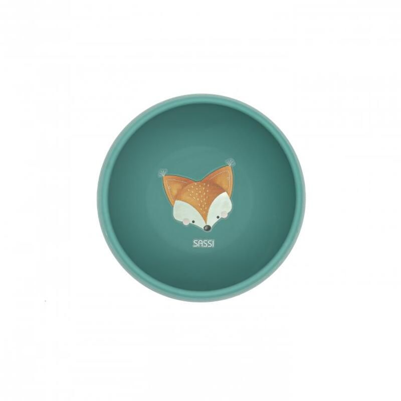 Bol en silicone à ventouse Crunchy le renard Vert d'eau - sassi