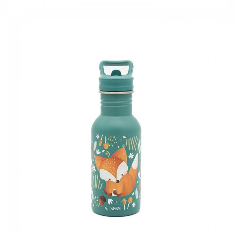 Gourde en inox Crunchy le renard 500 ml Vert d'eau - sassi