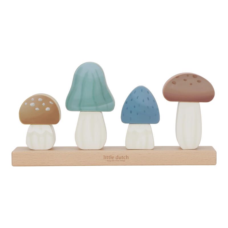 Puzzle Champignons A Empiler Bois Fsc Forest Friends Bleu Marron Jaune Vert Blanc M - little dutch