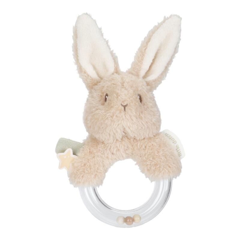 Anneau Hochet Lapin Baby Bunny 0m+ Blanc Beige - little dutch