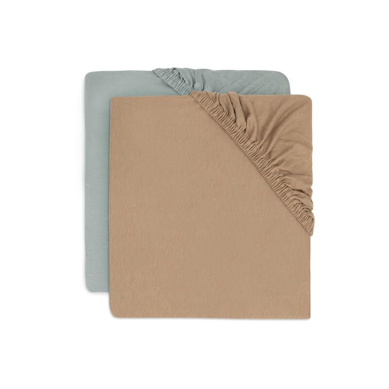 Lot de 2 Drap-housses Jersey 60x120cm Sea Green et Biscuit - jollein