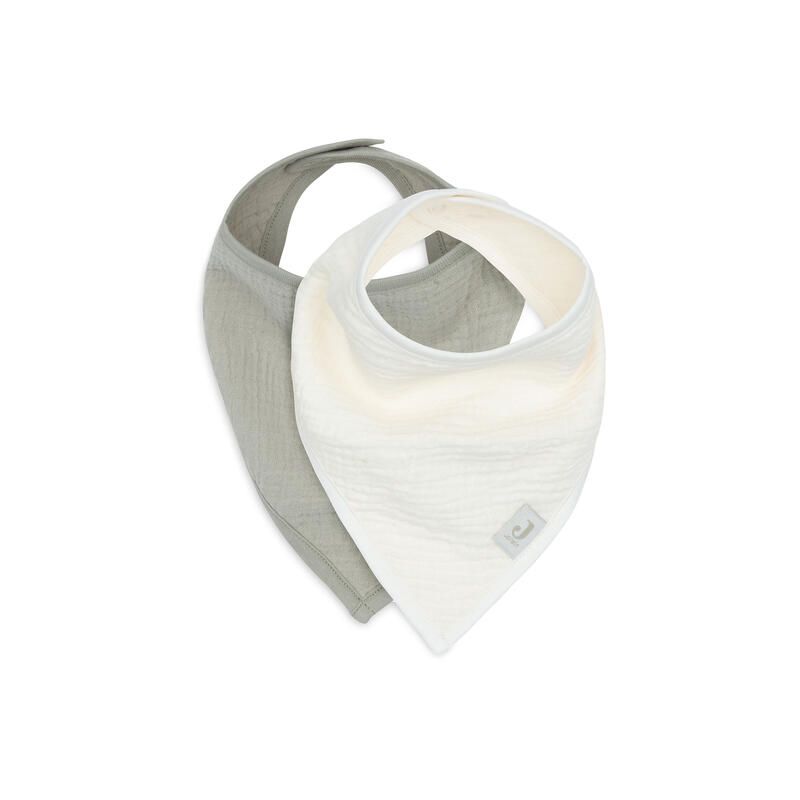 Bavoir Bandana Gaze De Coton X2 Basics Olive Green Oatmeal - jollein