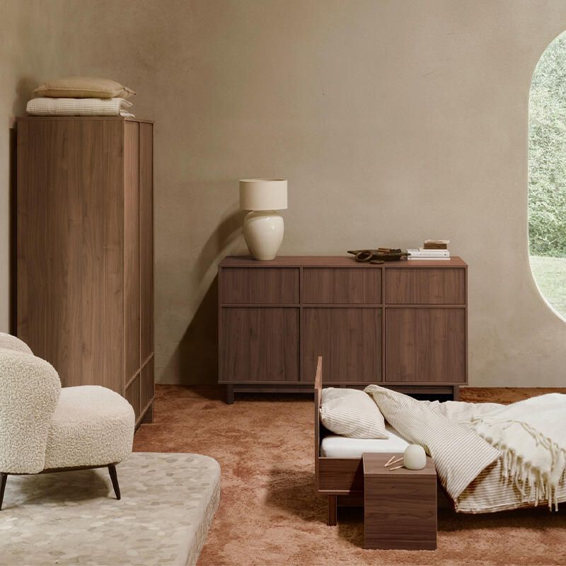 Chambre Trio Kyo Walnut Lit bébé évolutif 70x140cm + Commode + Armoire - quax