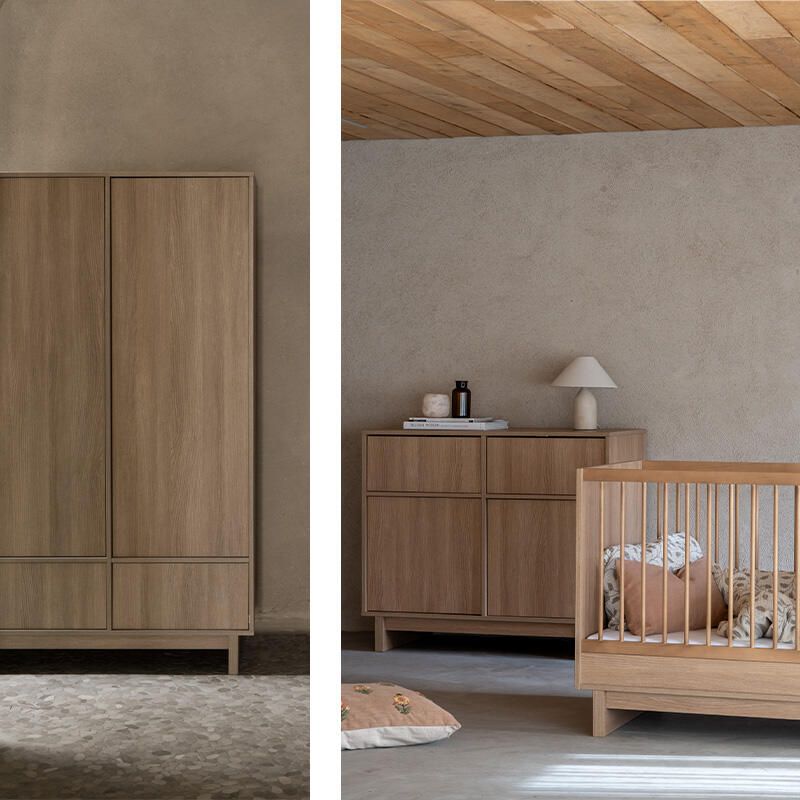 Chambre Trio Kyo Honey Ash Lit bébé évolutif 70x140cm + Commode + Armoire - quax