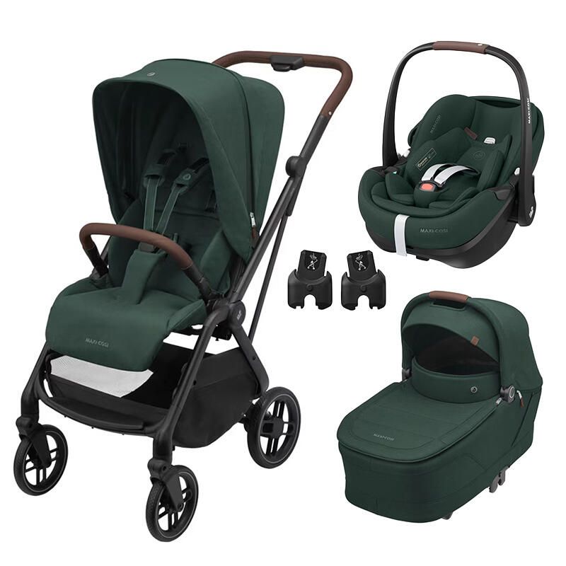 Poussette Trio Leona 2 + Siège auto Pebble 360 Pro 2 + Nacelle Sense Twillic Green - maxi cosi