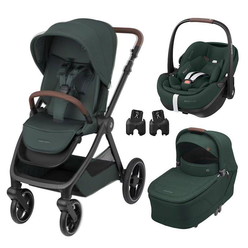 Poussette Trio Oxford + Siège auto Pebble 360 Pro 2 + Nacelle Sense Twillic Green - maxi cosi