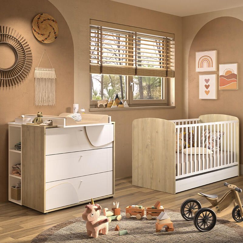 Chambre Duo Baptiste Lit bébé évolutif 70x140cm + Commode - galipette