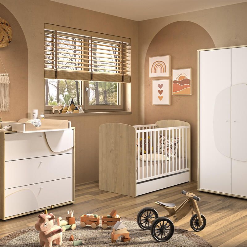 Chambre Trio Baptiste Lit bébé 60x120cm + Commode + Armoire - galipette