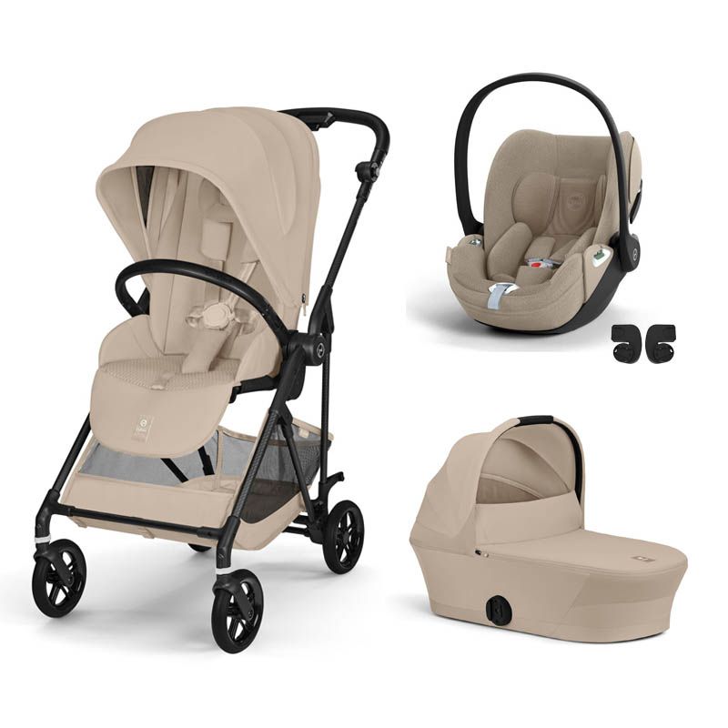 Poussette Trio Melio 6 Carbon + Siège auto Cloud T Plus + Nacelle Melio 6 Almond Beige - cybex
