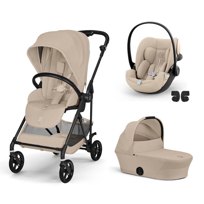 Poussette Trio Melio 6 Carbon + Siège auto Cloud G3 Plus + Nacelle Melio 6 Almond Beige - cybex