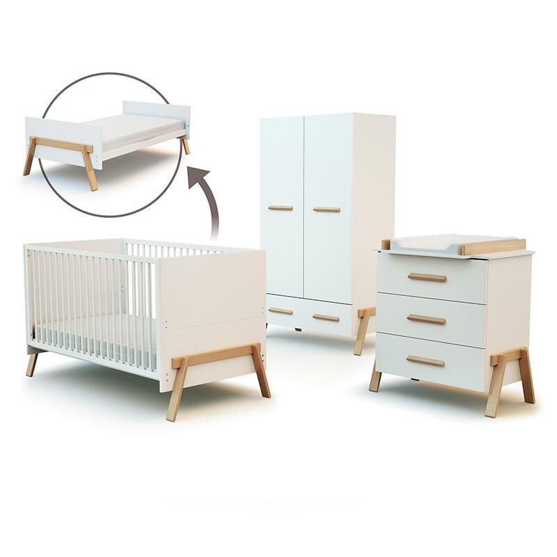 Chambre Trio Canaille Lit bébé évolutif 70x140cm Commode à langer + Armoire - at4