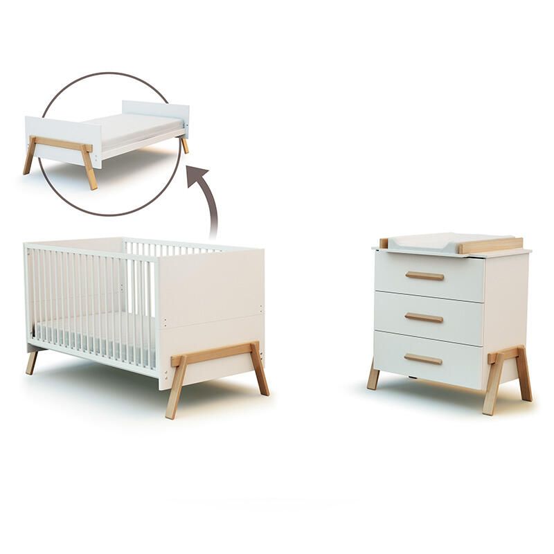 Chambre Duo Canaille Lit bébé évolutif 70x140cm Commode à langer - at4