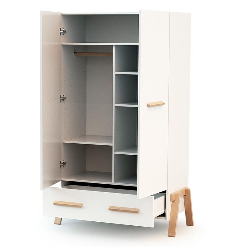 Armoire 2 portes 1 tiroir Canaille Blanc et Hêtre - at4