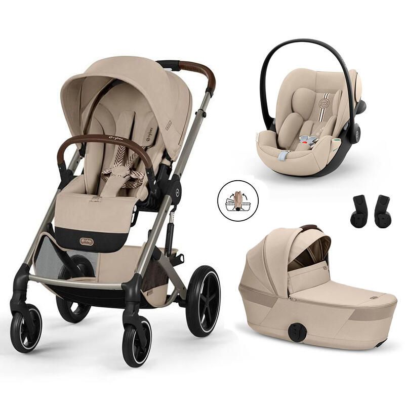 Poussette Trio Balios S Lux 4 + Siège auto Cloud G3 Plus + Nacelle Balios pliable Almond Beige - cybex