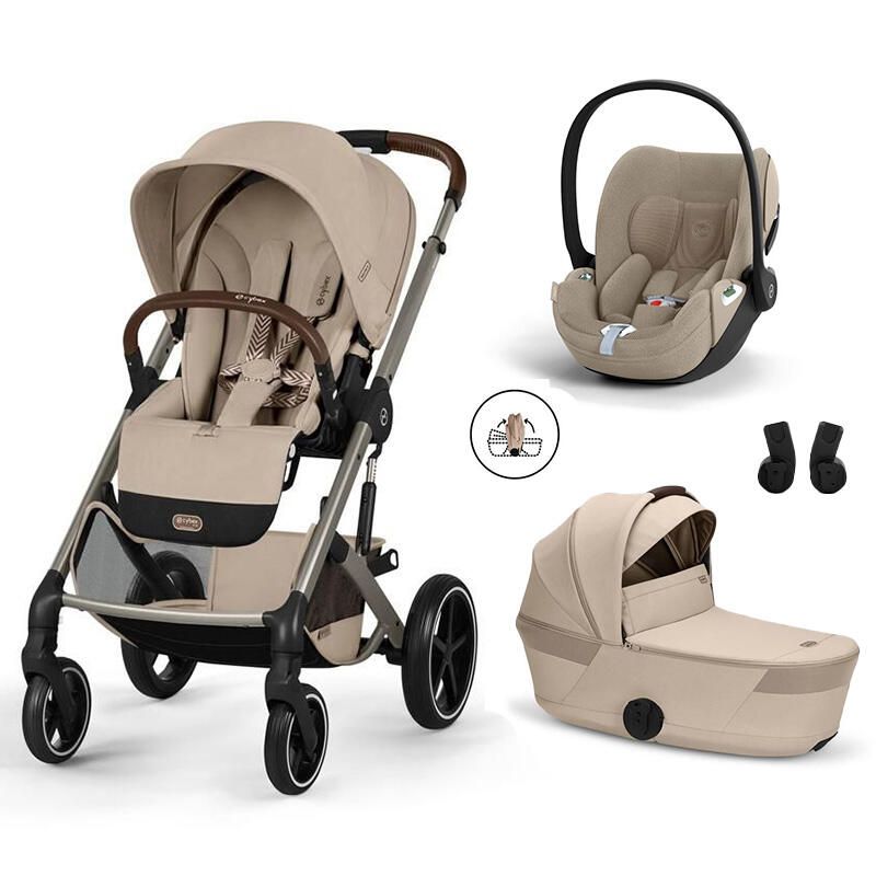 Poussette Trio Balios S Lux 4 + Siège auto Cloud T Plus + Nacelle Balios pliable Almond Beige - cybex