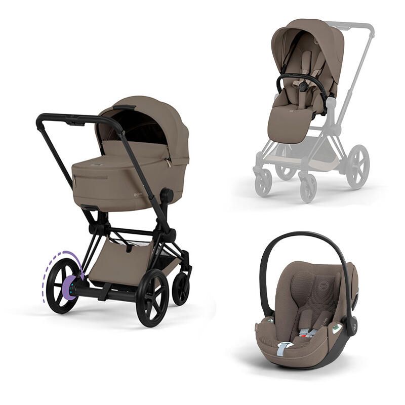 Poussette Trio e-Priam 3 Comfort + Siège auto Cloud T Plus + Nacelle pliable Matt Black Coconut Brown - cybex