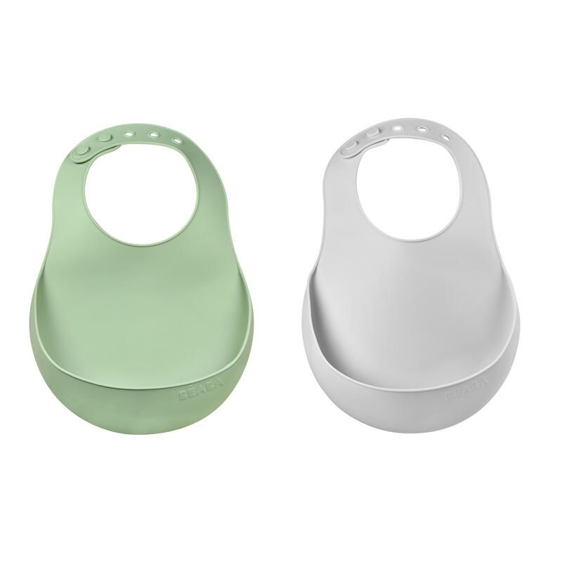 Bavoirs Silicone X2 Light Mist Sage Green - beaba