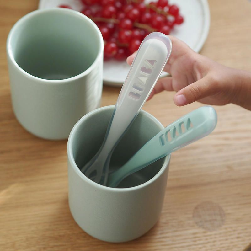Cuilleres Silicone X2 1er Age Velvet Grey Sage Green - beaba