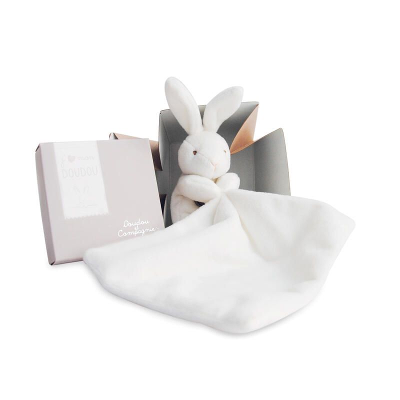 Doudou Lapin Boite Fleur Nature Doudou Naissance 10cm Ivoire - doudou et compagnie