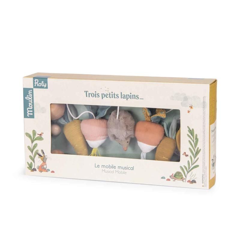Mobile Musical Bois Multicolore Trois Petits Lapins - moulin roty