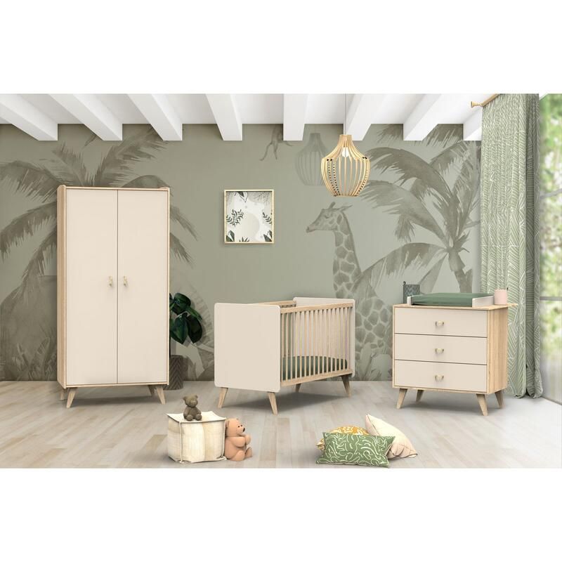 Chambre Trio Basile Lit bébé évolutif 70x140cm + Commode + Armoire - sauthon