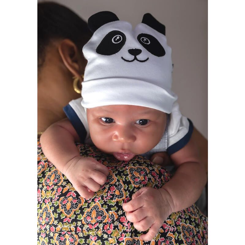 Bonnet Naissance Double Pur Coton Petit Panda Avec Oreilles Blanc/Noir - bb&co