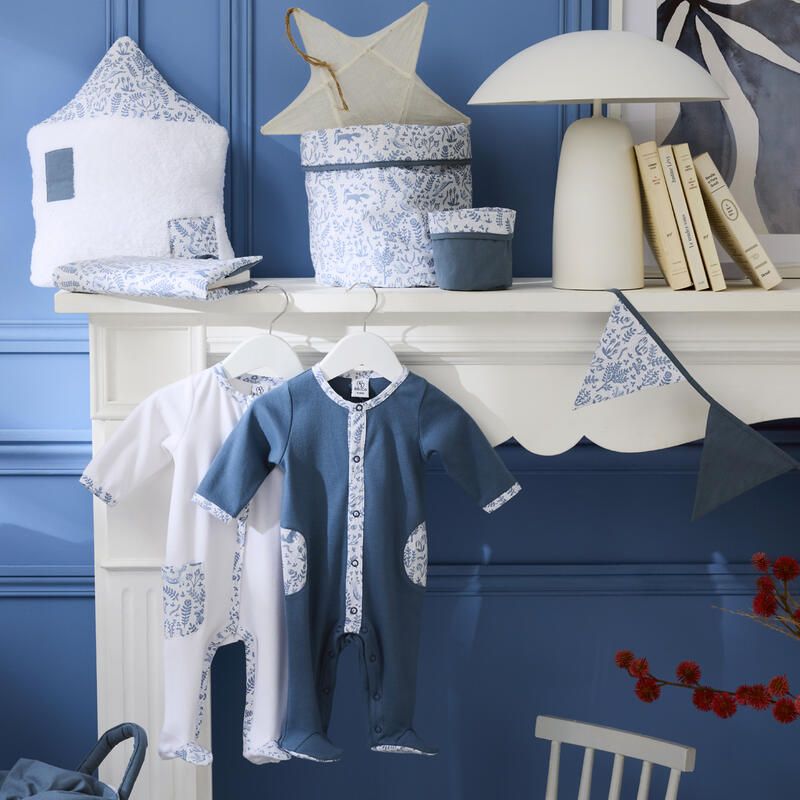 Coussin Forme Maison Foret Enchantee Blanc Bleu - bb&co